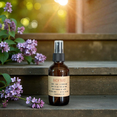 Backyard room spray in amber glass bottle, Lunahrin Candles