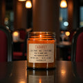 Cabaret candle in amber glass jar, hand poured in Medicine Hat, Alberta
