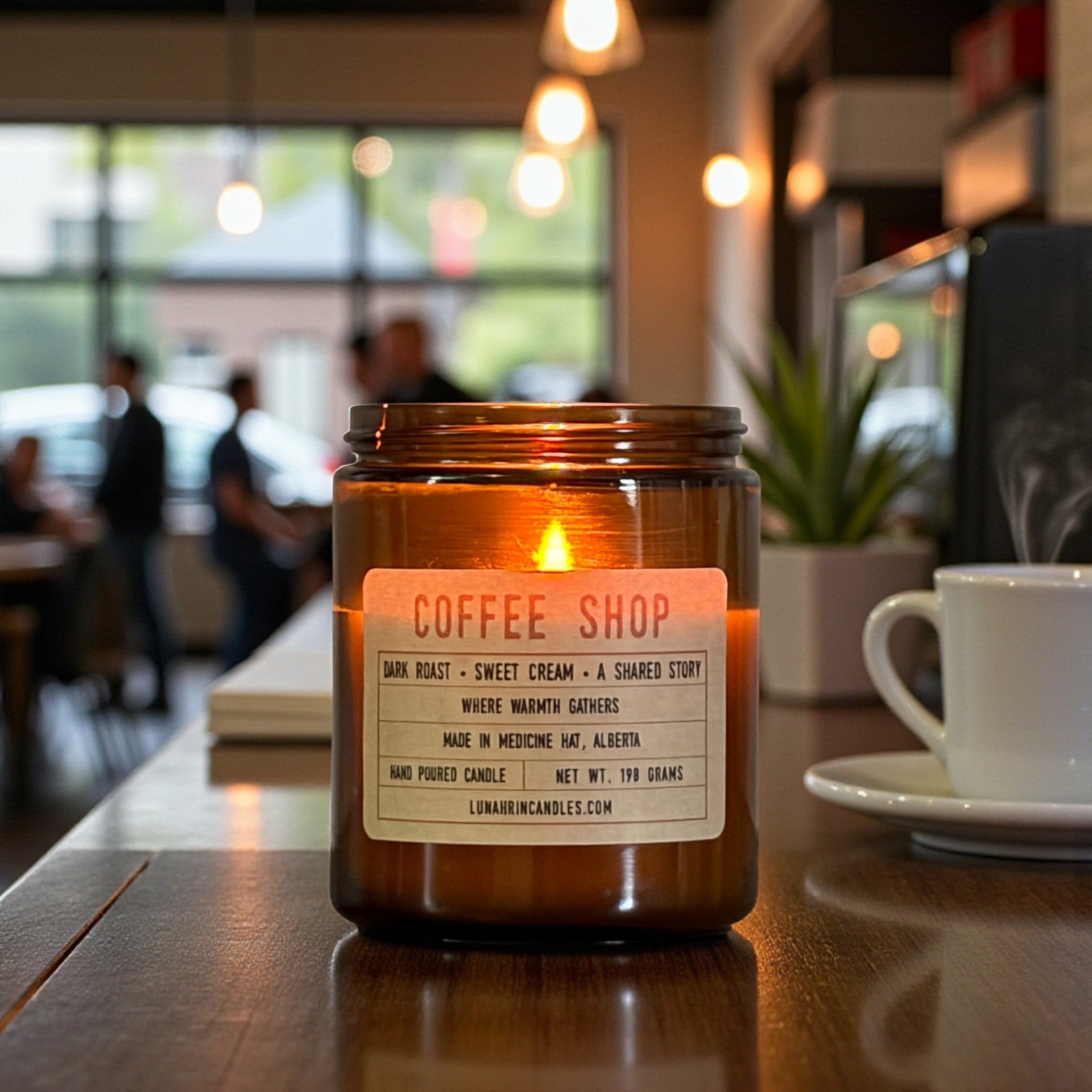 Coffee Shop candle in amber glass jar, hand poured in Medicine Hat, Alberta
