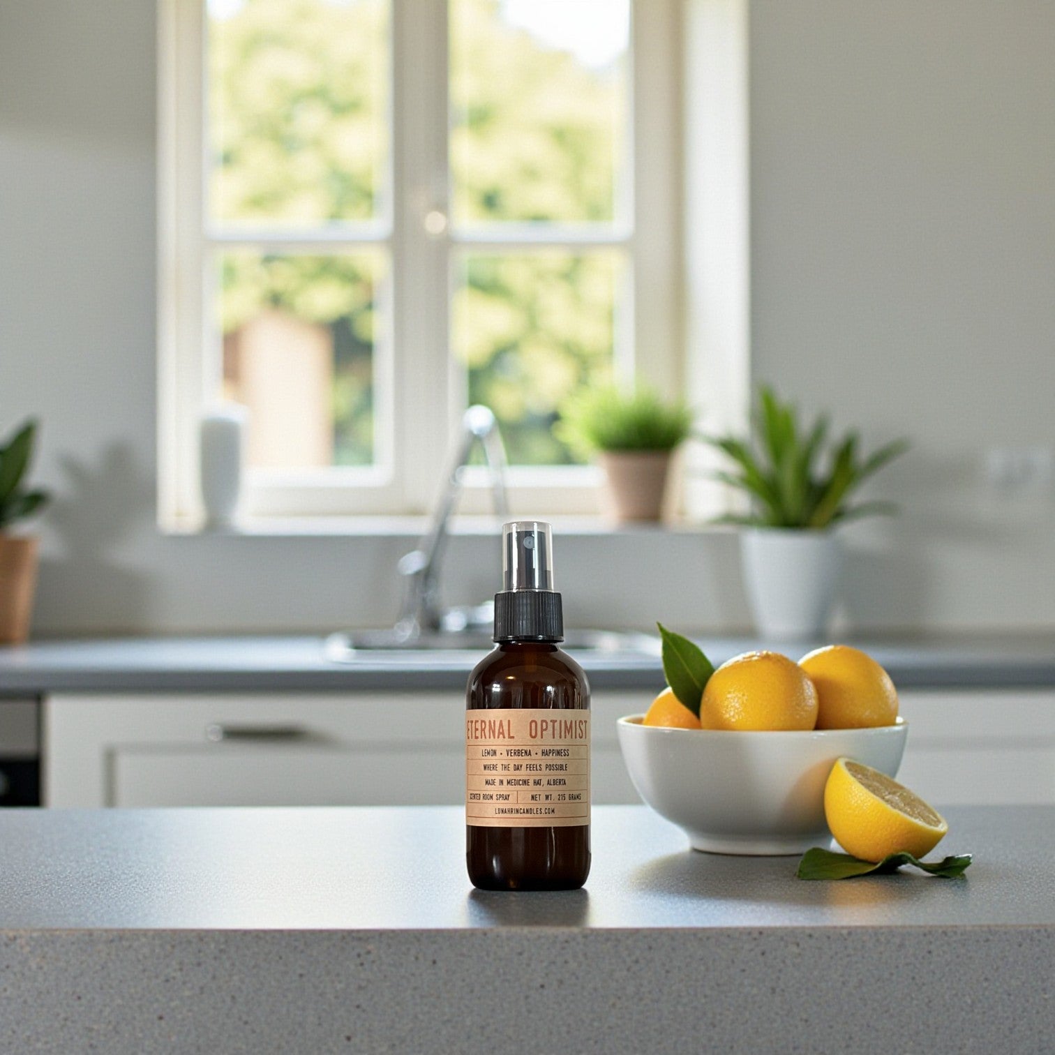 Eternal Optimist room spray in amber glass bottle, Lunahrin Candles