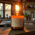 Farmhouse candle in amber glass jar, hand poured in Medicine Hat, Alberta
