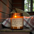 Hand-Stitched candle in amber glass jar, hand poured in Medicine Hat, Alberta