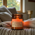 Hibernate candle in amber glass jar, hand poured in Medicine Hat, Alberta