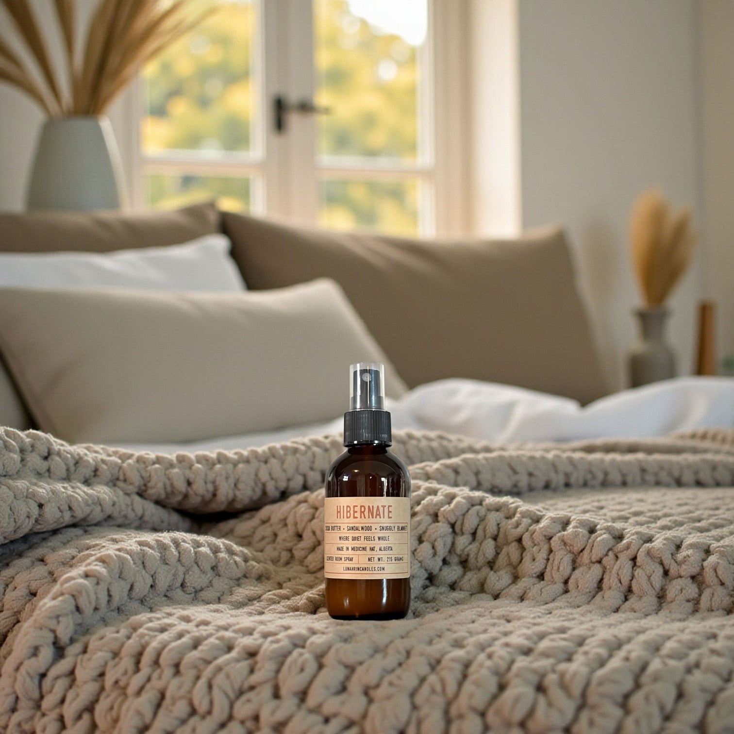Hibernate room spray in amber glass bottle, Lunahrin Candles