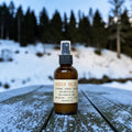 Hidden Valley room spray in amber glass bottle, peppermint and evergreen scent, hand poured in Medicine Hat, Alberta