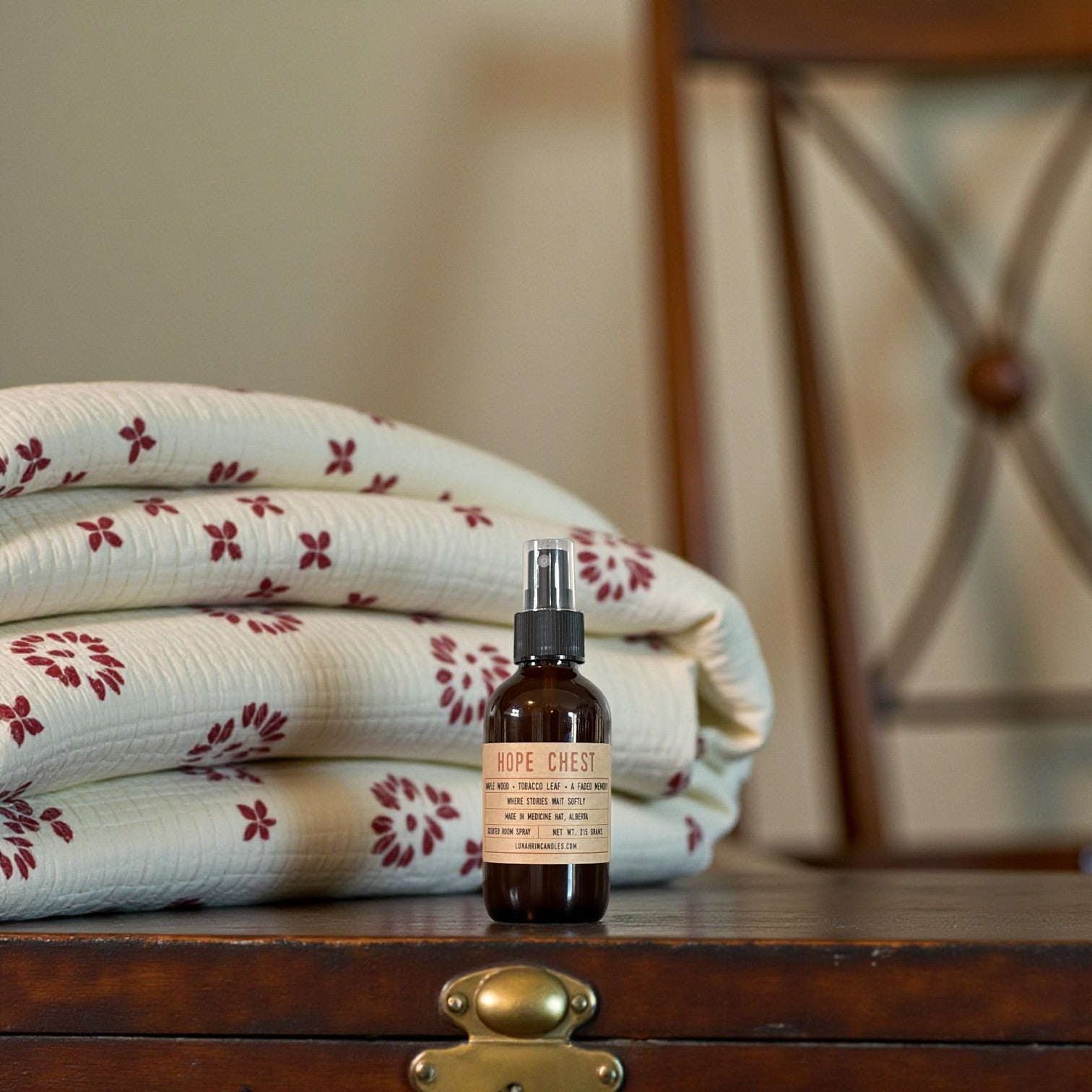 Hope Chest room spray in amber glass bottle, Lunahrin Candles