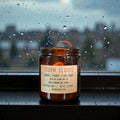 Storm Clouds candle in amber glass jar, hand poured in Medicine Hat, Alberta