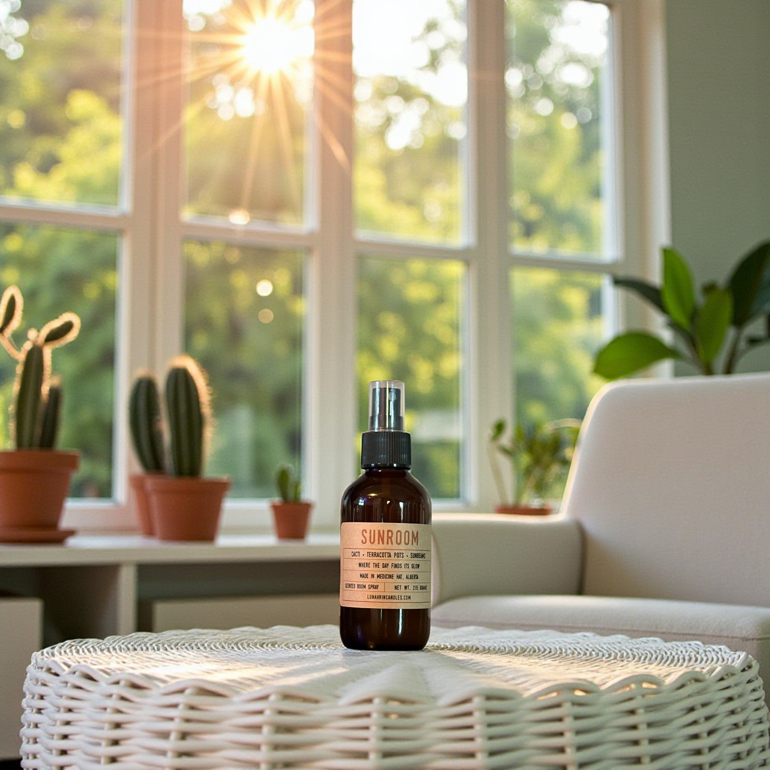 Sunroom room spray in amber glass bottle, Lunahrin Candles